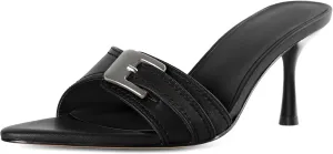 Esvowido Womens Mule Heels Pointed Open Toe Heeled Sandals 2.95 Inch Stiletto Mules with Buckle Work Party Wedding Summer Shoes