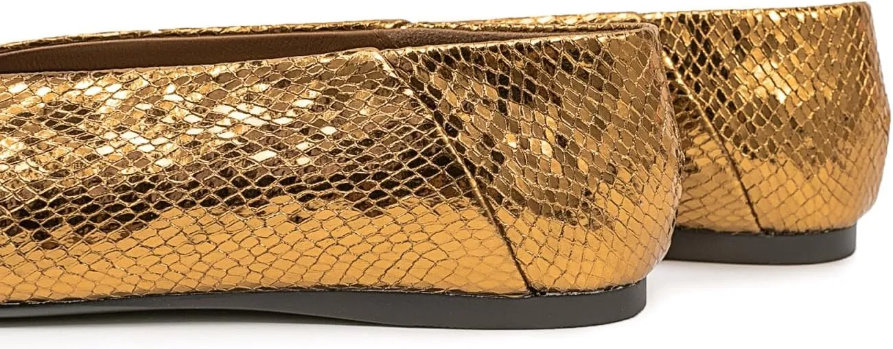 Fandimeier Women's Square Toe Ballet Flats Shoes Snakeskin Dressy Comfortable Slip-on Metallic Leather Ballerina Flats