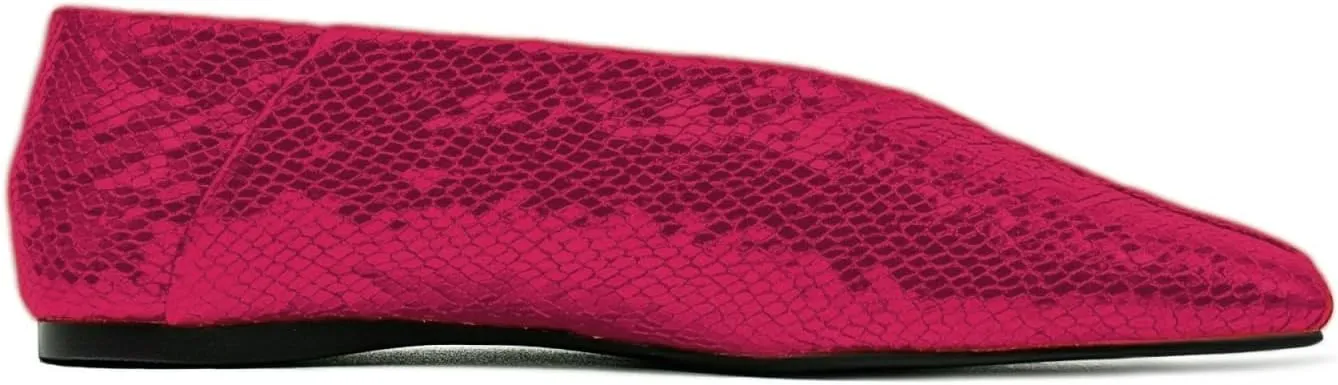 Fandimeier Women's Square Toe Ballet Flats Shoes Snakeskin Dressy Comfortable Slip-on Metallic Leather Ballerina Flats