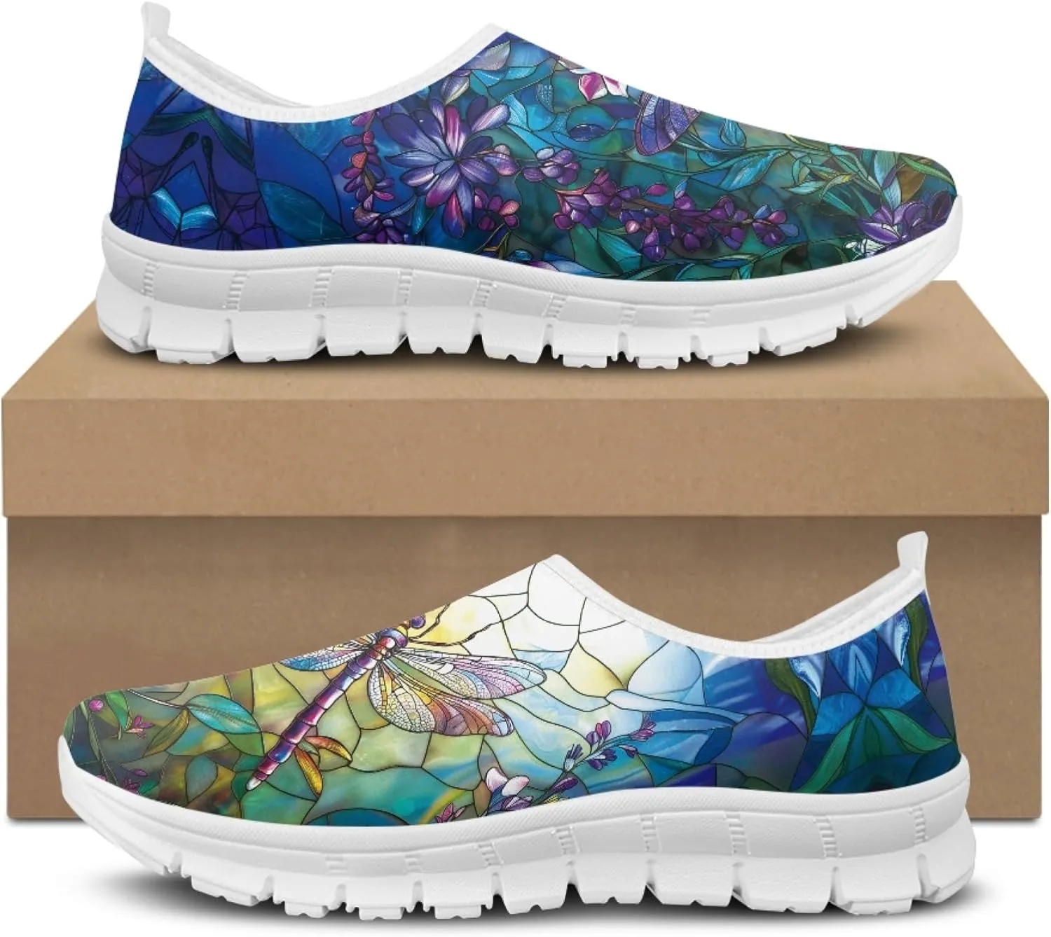 Fashion Print Womens Slip on Walking Shoes Breathable Flat Shoes Comfortable Casual Sneakers