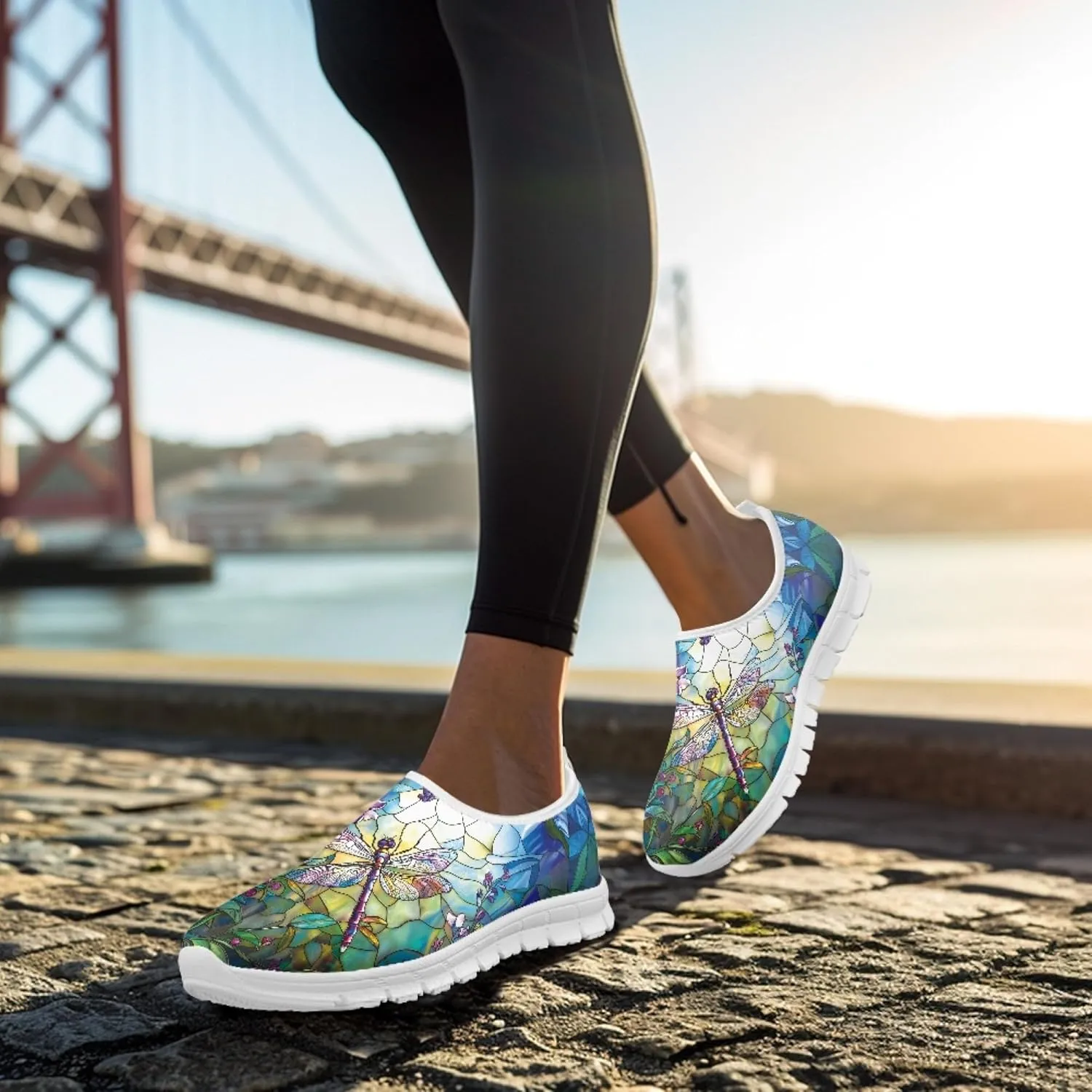 Fashion Print Womens Slip on Walking Shoes Breathable Flat Shoes Comfortable Casual Sneakers