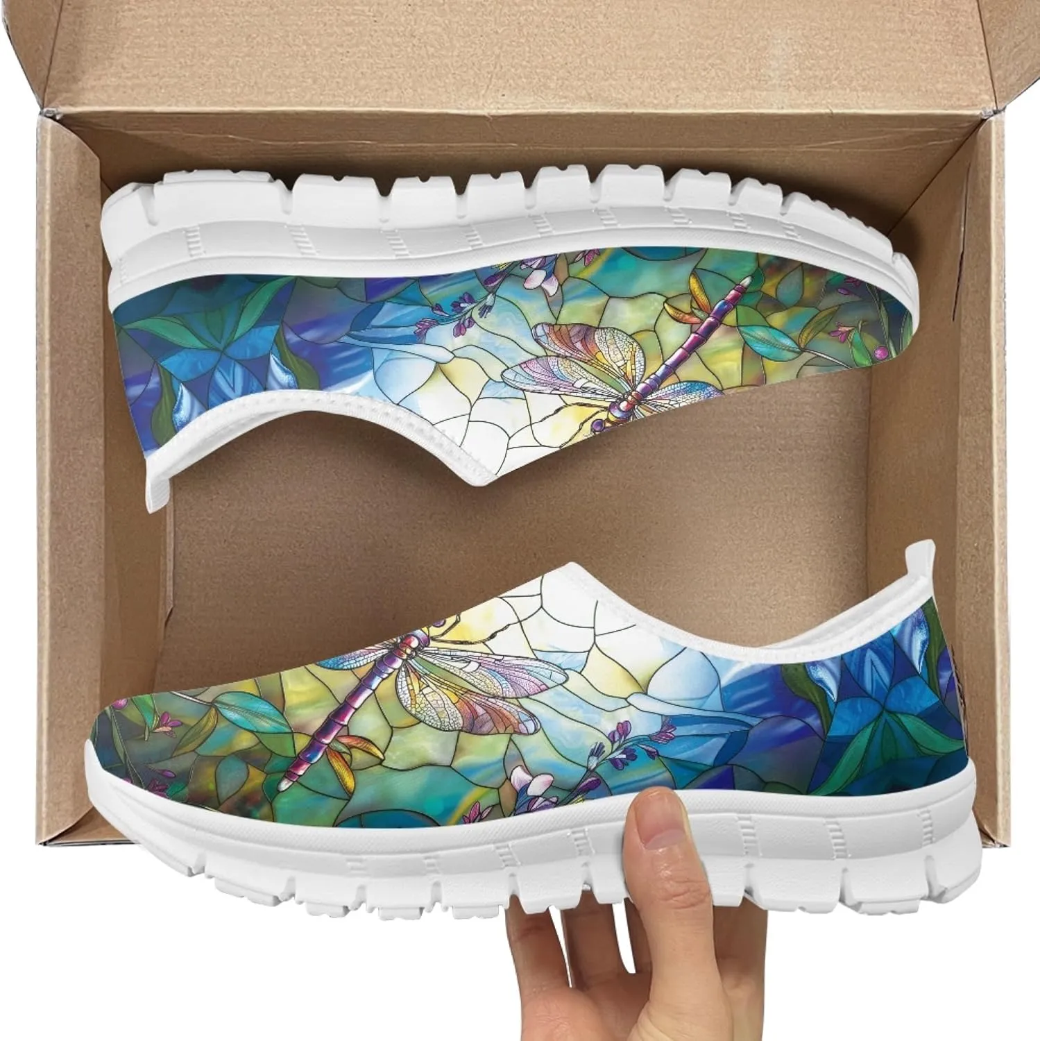 Fashion Print Womens Slip on Walking Shoes Breathable Flat Shoes Comfortable Casual Sneakers