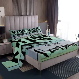 Feelyou Camper Bed Sheet Set Happy Camping Bedding Set RV Camping Fitted Sheet Green Rustic Farmhouse Flat Sheet for Kids Boys Girls Adults 3Pcs with 1 Pillow Case Twin