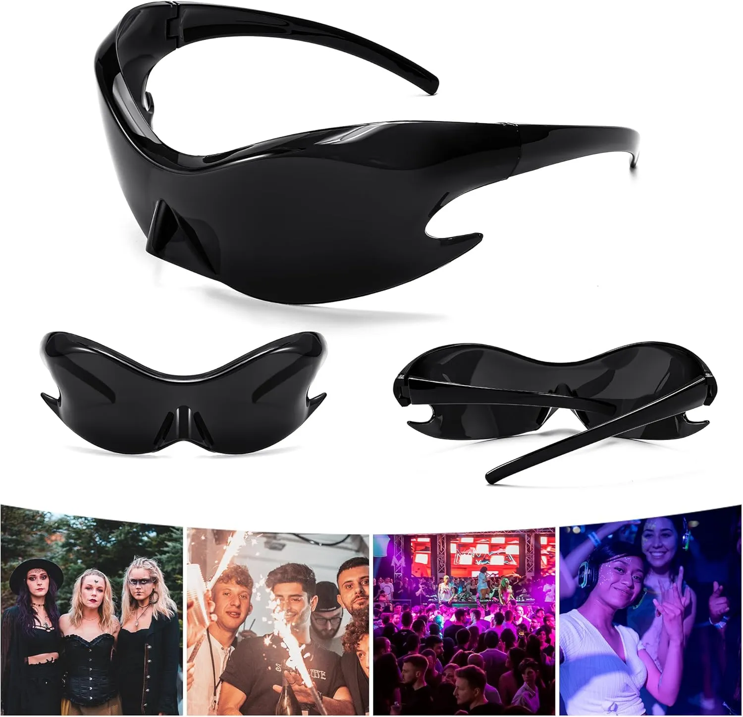 FEISEDY Futuristic Sunglasses, Fashion Alien Y2K Wrap Around for Women Men B4135