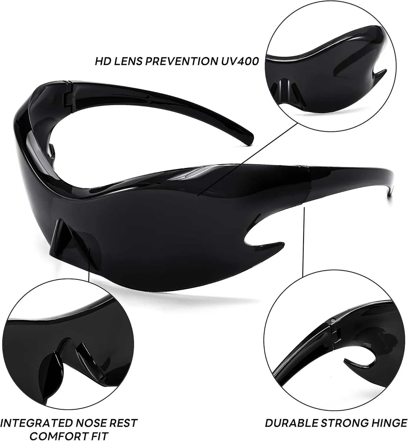 FEISEDY Futuristic Sunglasses, Fashion Alien Y2K Wrap Around for Women Men B4135