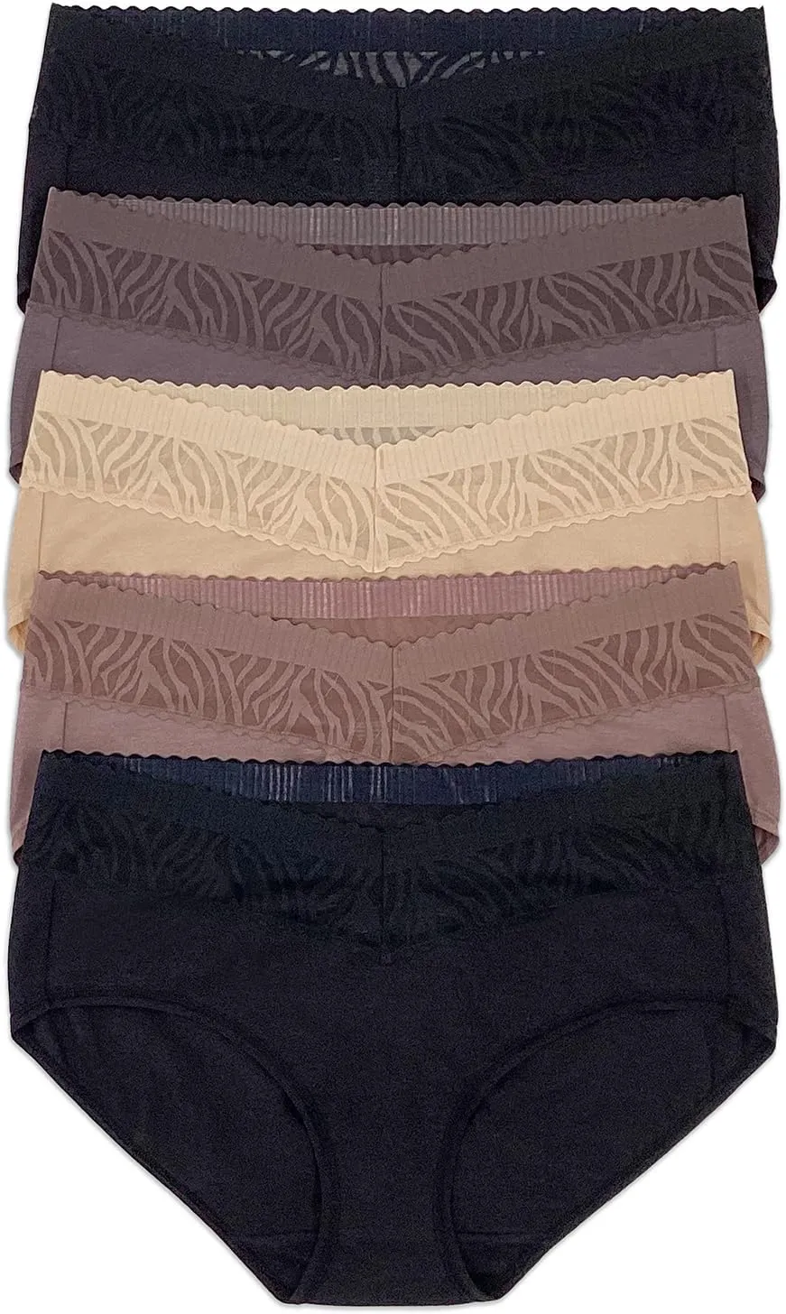 Felina - Stay In Place Hipster Underwear 5-Pack - Breathable Cotton Modal Panties Mid-Rise No-Dig Comfort