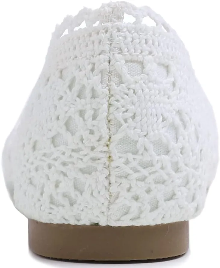 FEVERSOLE Women's Comfort Breathable Knit Crochet Shoes Lace Ballet Flats