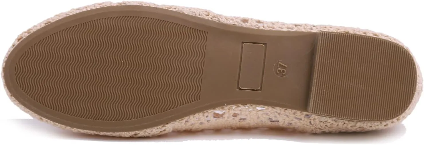 FEVERSOLE Women's Comfort Breathable Knit Crochet Shoes Lace Ballet Flats