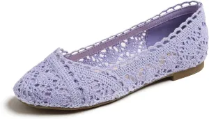 FEVERSOLE Women's Comfort Breathable Knit Crochet Shoes Lace Ballet Flats