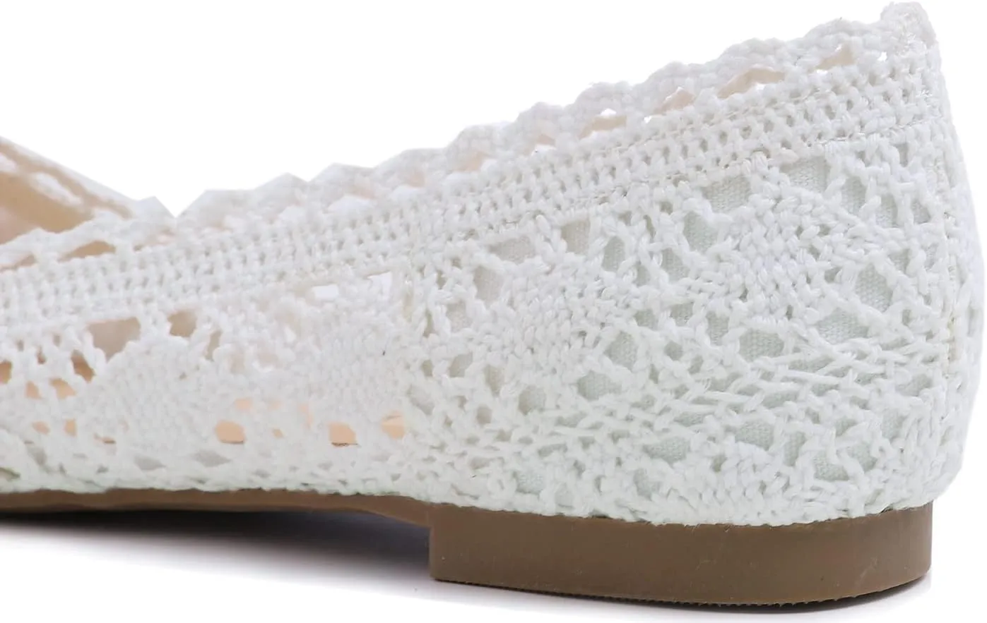 FEVERSOLE Women's Comfort Breathable Knit Crochet Shoes Lace Ballet Flats