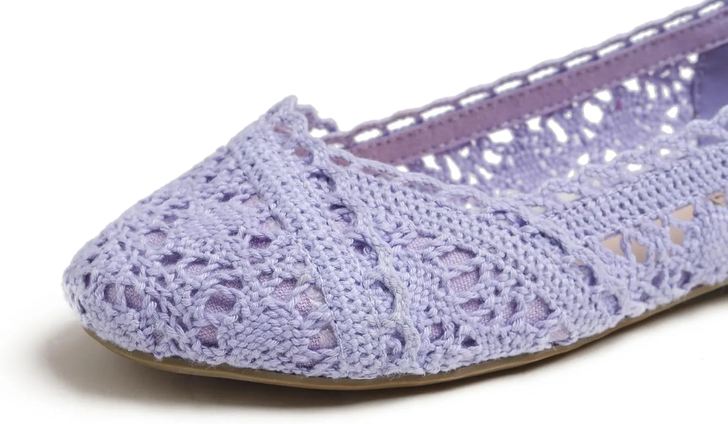 FEVERSOLE Women's Comfort Breathable Knit Crochet Shoes Lace Ballet Flats