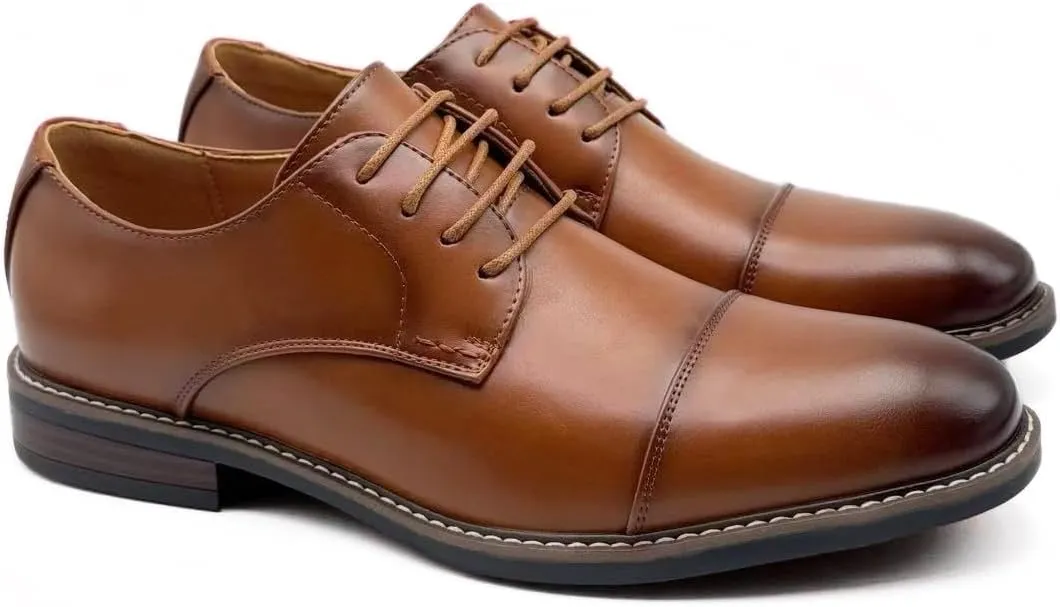 Finishing & Sewing Men's Cap Toe Lace Up Oxford Dress Shoes