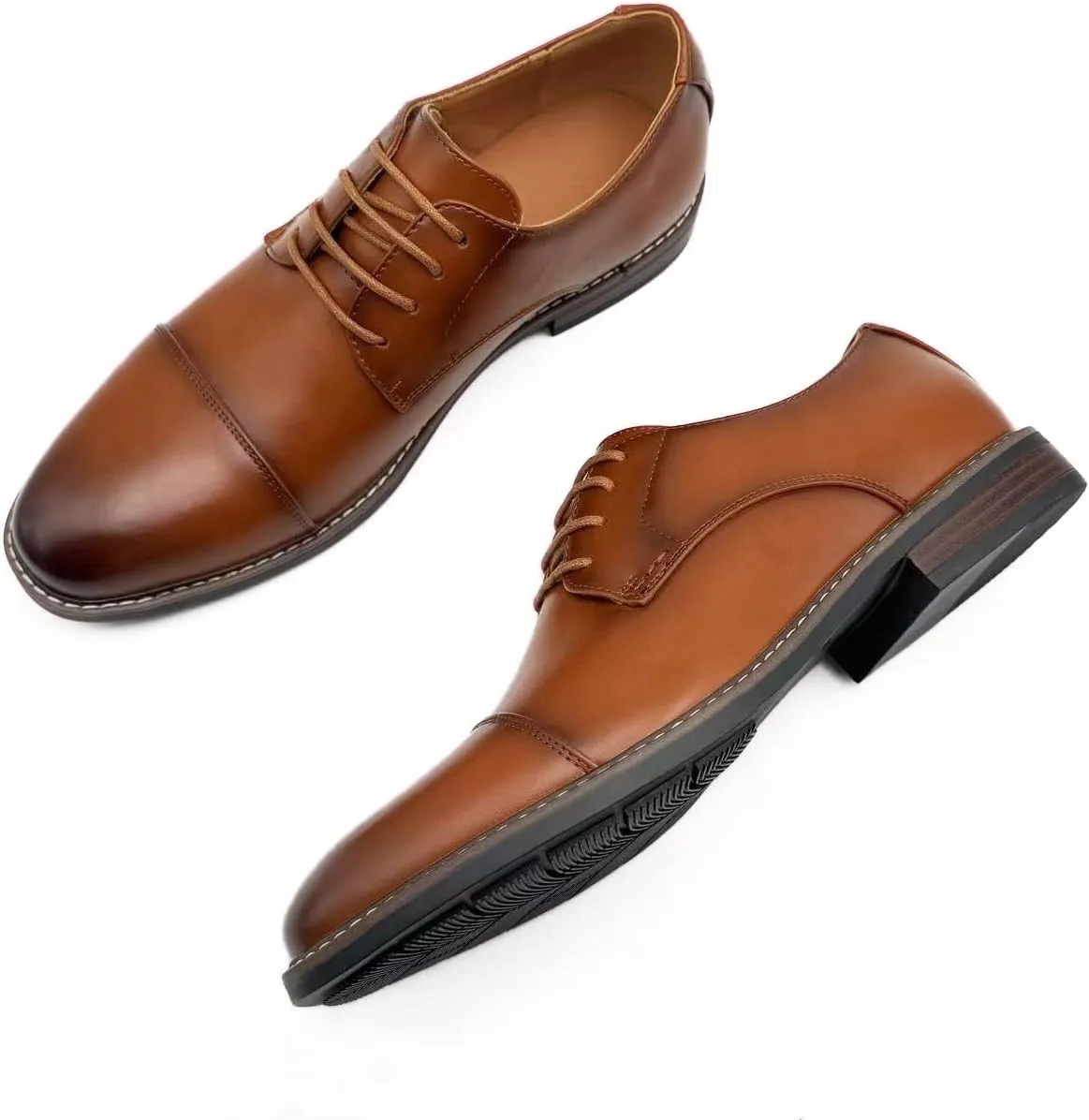 Finishing & Sewing Men's Cap Toe Lace Up Oxford Dress Shoes
