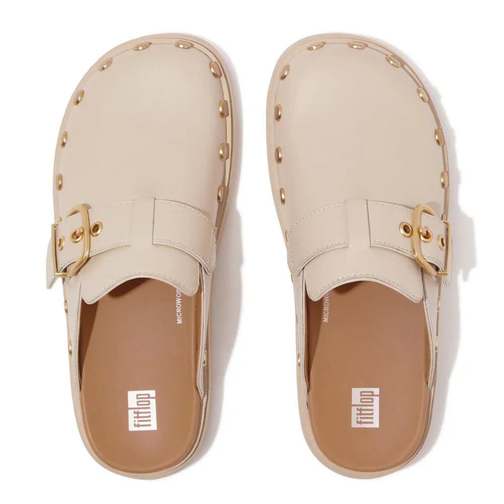 Fitflop Gen-FF Buckle Flat-Stud Leather Mule Beige