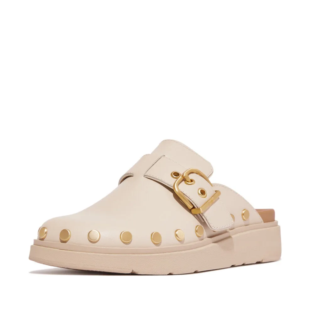 Fitflop Gen-FF Buckle Flat-Stud Leather Mule Beige