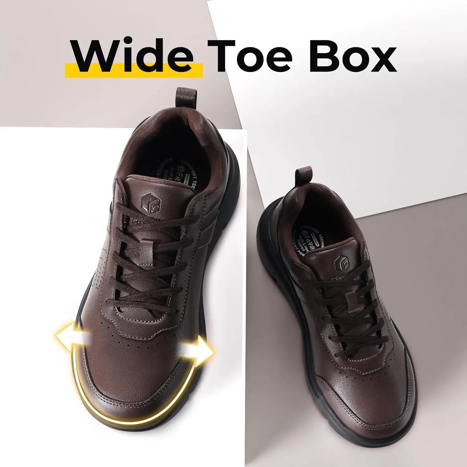FitVille Extra Wide Men Walking Shoes Wide Dress Sneakers Comfortable Leather Shoes for Men Lightweight Plantar Fasciitis Bunions