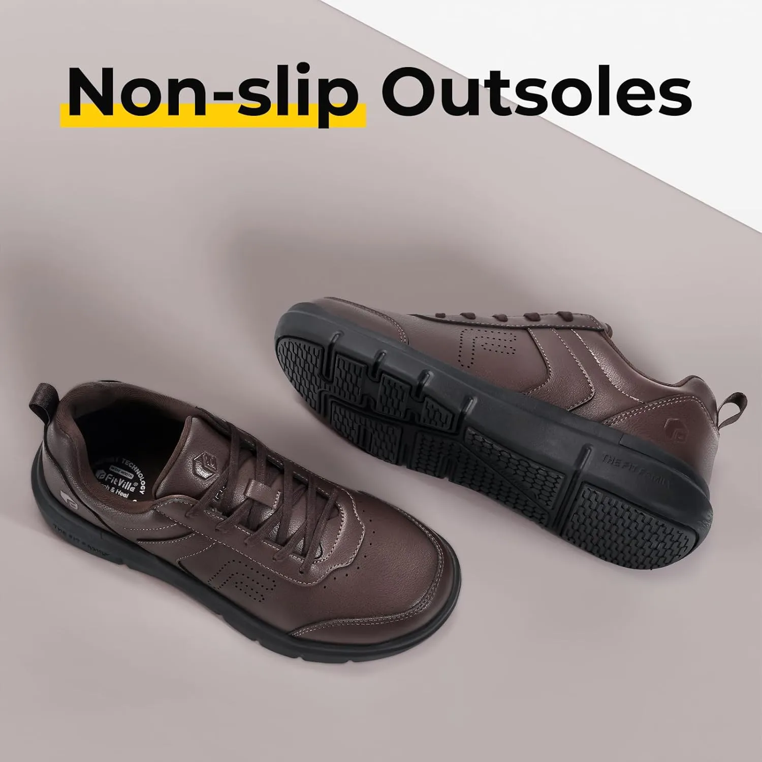FitVille Extra Wide Men Walking Shoes Wide Dress Sneakers Comfortable Leather Shoes for Men Lightweight Plantar Fasciitis Bunions