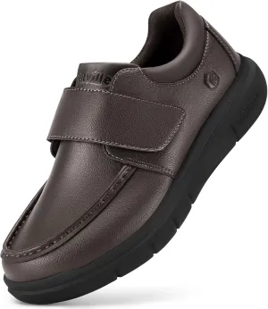 FitVille Men's Brown Leather Oxford Shoes - Wide Diabetic Comfortable Business Casual Walking Shoes