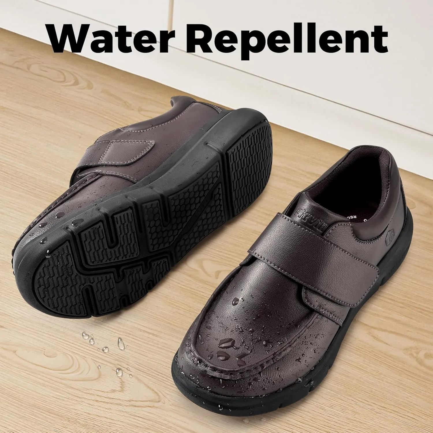 FitVille Men's Brown Leather Oxford Shoes - Wide Diabetic Comfortable Business Casual Walking Shoes