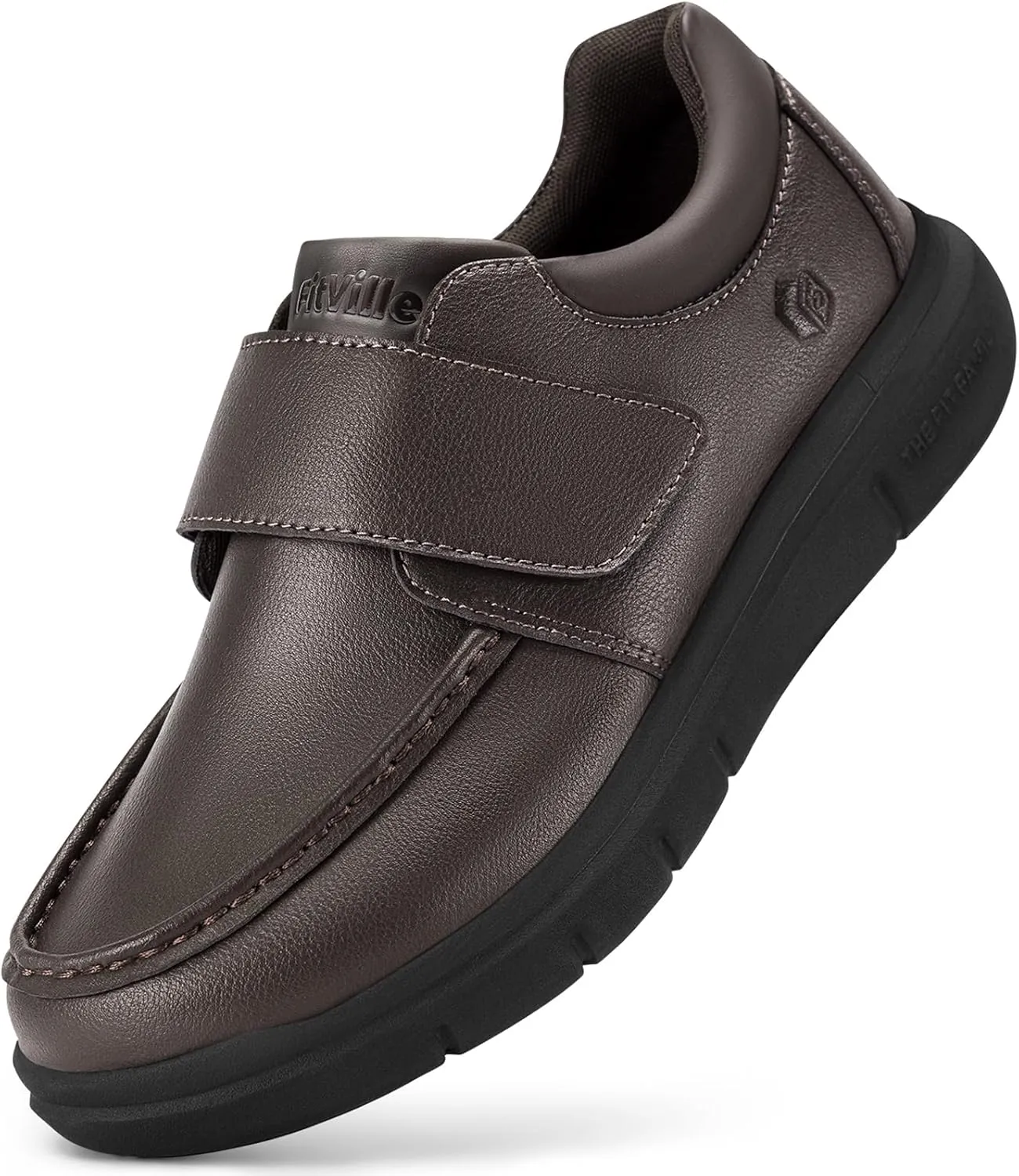FitVille Men's Brown Leather Oxford Shoes - Wide Diabetic Comfortable Business Casual Walking Shoes