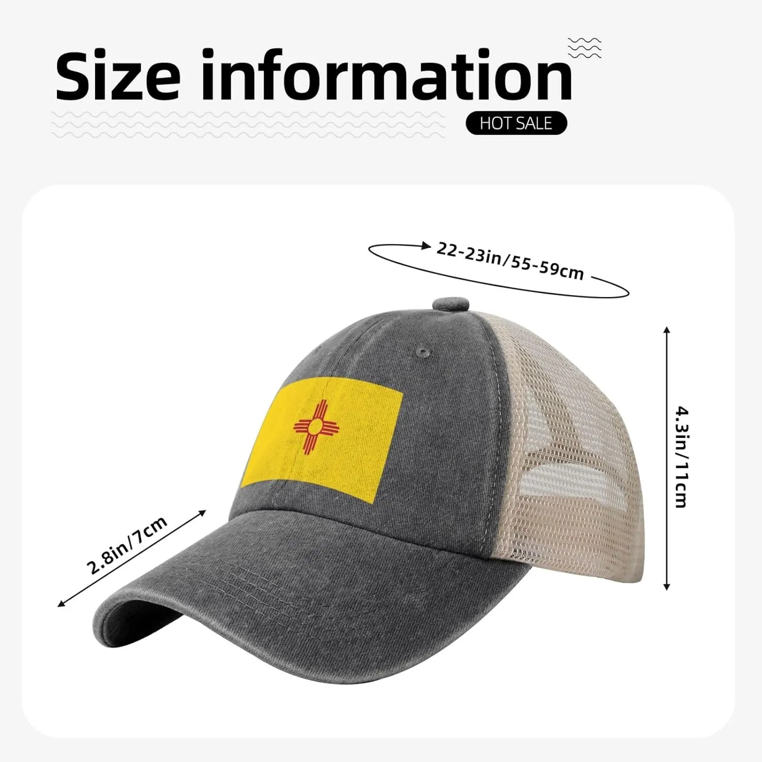 Flag of New Mexico Black Printed Baseball Cap with Breathable mesh Back Brim | Adjustable Buckle