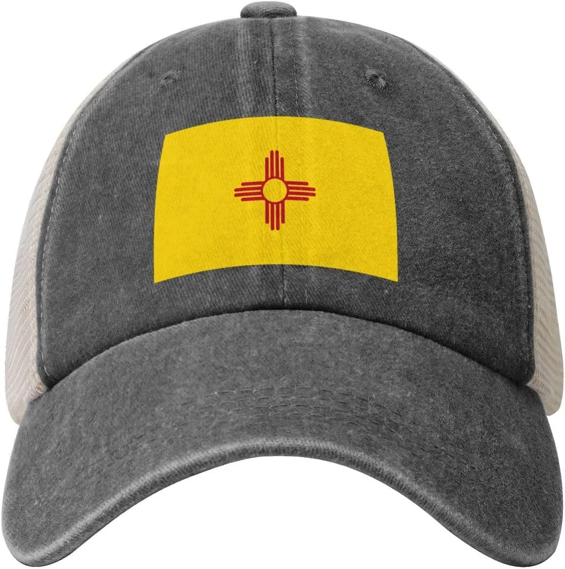 Flag of New Mexico Black Printed Baseball Cap with Breathable mesh Back Brim | Adjustable Buckle