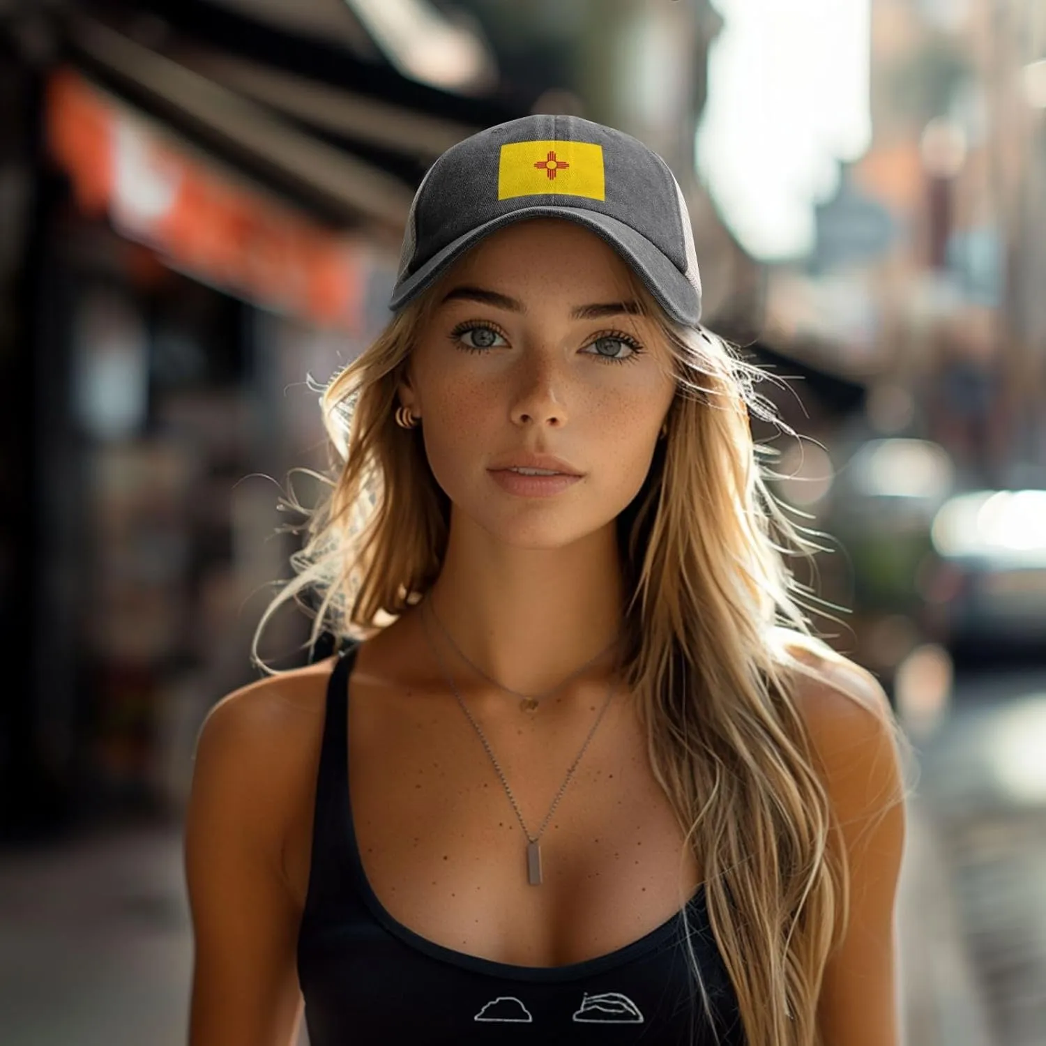 Flag of New Mexico Black Printed Baseball Cap with Breathable mesh Back Brim | Adjustable Buckle