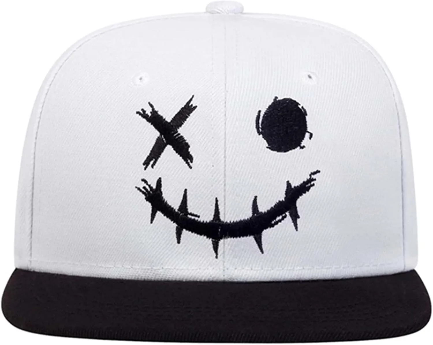 Flat Bill Dad Hats for Men Outdoor Adjustable Snapback Hat Embroidered Pumpkin Smiley Expression Unisex Hip-Hop Hat