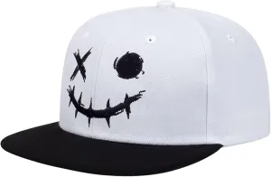 Flat Bill Dad Hats for Men Outdoor Adjustable Snapback Hat Embroidered Pumpkin Smiley Expression Unisex Hip-Hop Hat