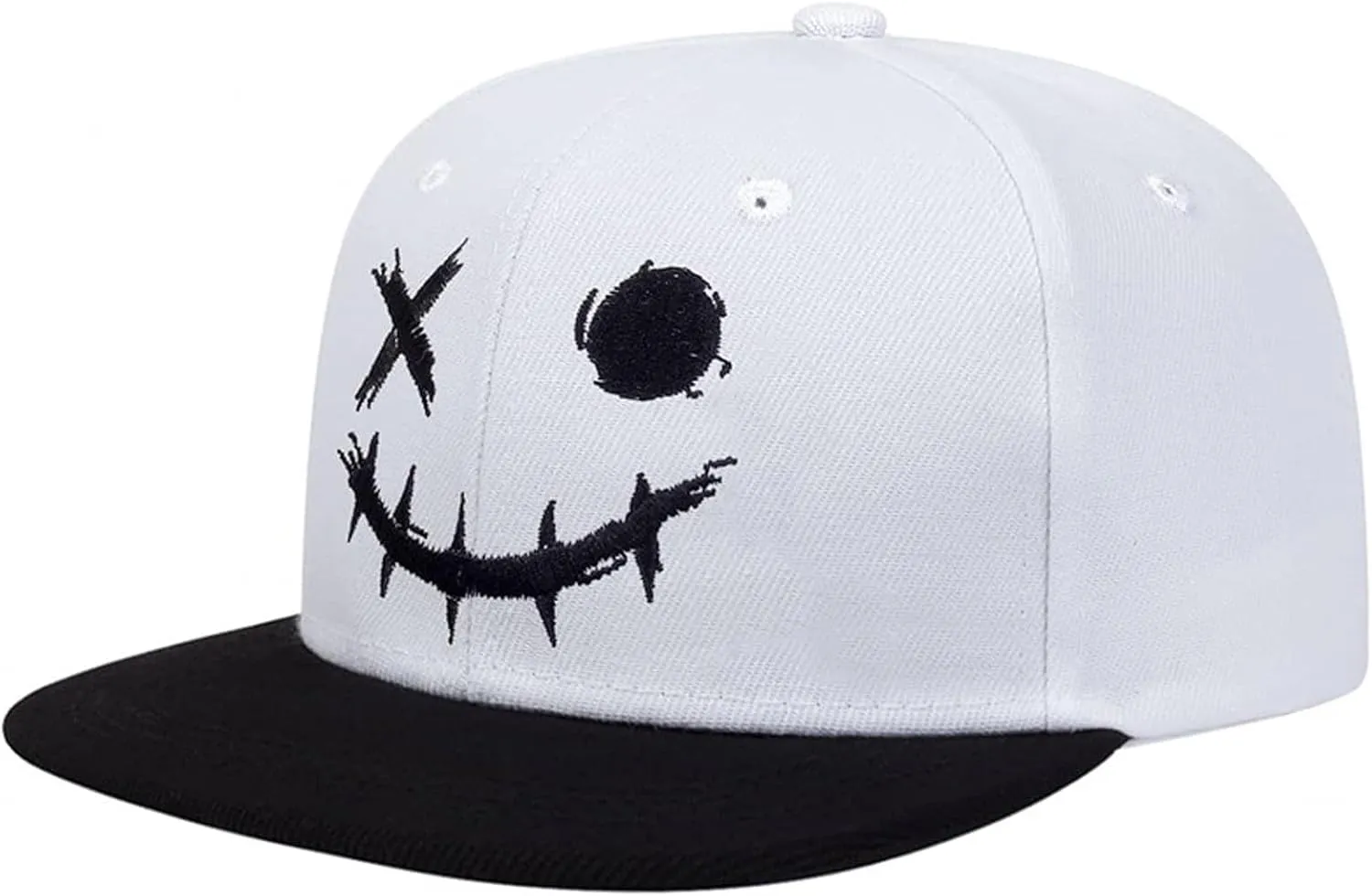 Flat Bill Dad Hats for Men Outdoor Adjustable Snapback Hat Embroidered Pumpkin Smiley Expression Unisex Hip-Hop Hat
