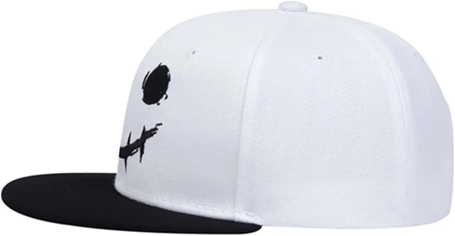 Flat Bill Dad Hats for Men Outdoor Adjustable Snapback Hat Embroidered Pumpkin Smiley Expression Unisex Hip-Hop Hat