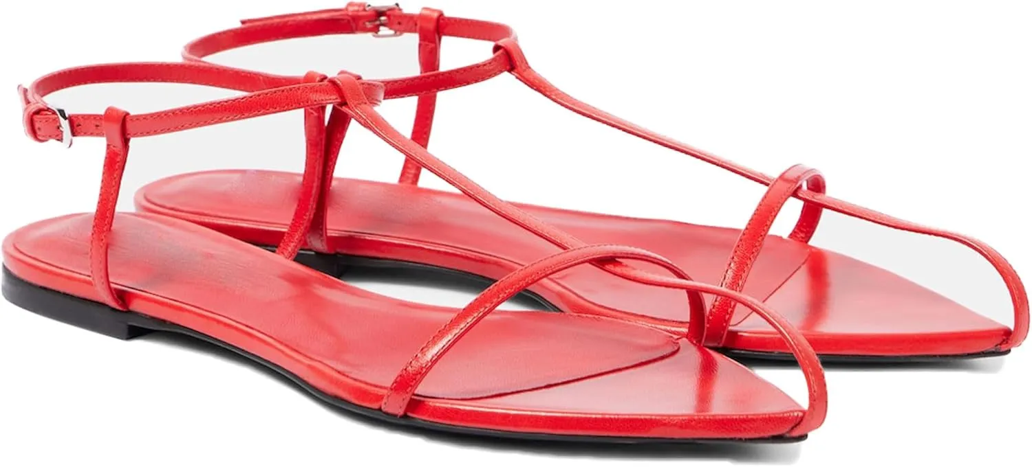 Flat Sandals for Women with Metal Buckle Ankle Strappy Ladies Fashion Slide Sandals Comfortable Summer Open Toe Women Sandals Dressy.