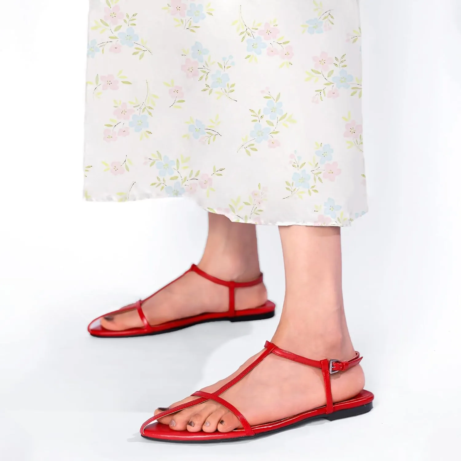 Flat Sandals for Women with Metal Buckle Ankle Strappy Ladies Fashion Slide Sandals Comfortable Summer Open Toe Women Sandals Dressy.