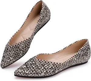 Flats Shoes Women Rhinestone Pointed Head Ballet Flats Comfortable Soft Memory Foam Insole Flat Shoes for Women Comfortable Dress Shoes
