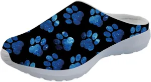 Forchrinse Blue Palm Tree Womens Slip on Clog Mule Walking Sneaker Mesh Soft Arch Support Slipper Work Nursing Shoes Lightweight