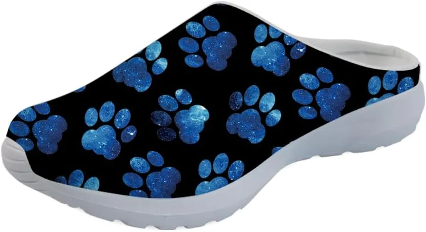 Forchrinse Blue Palm Tree Womens Slip on Clog Mule Walking Sneaker Mesh Soft Arch Support Slipper Work Nursing Shoes Lightweight