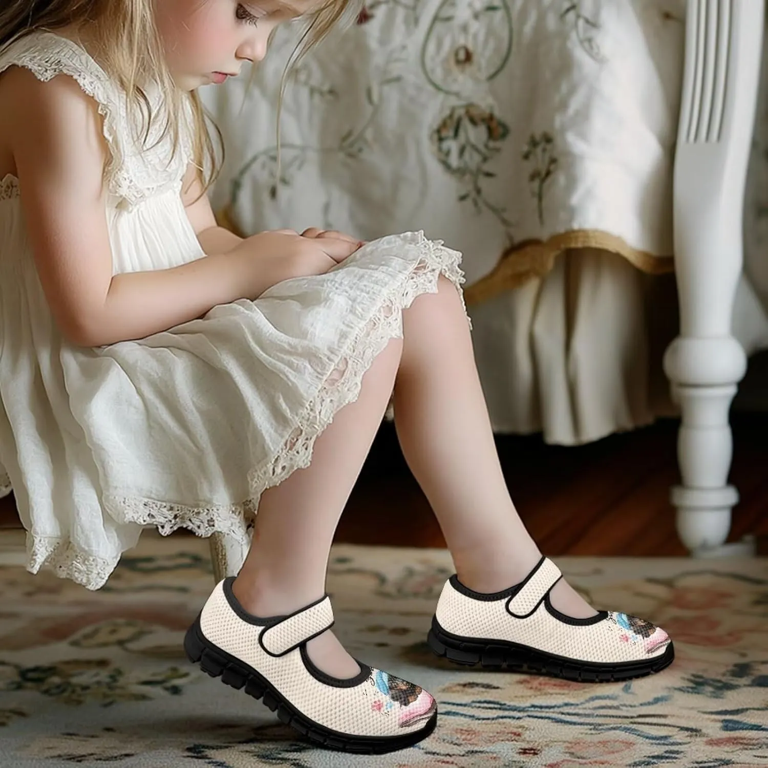 Forchrinse Funny Dachshund Print Girls Mary Jane Flats Comfort Wide Dressy Shoes for Kids/Toddler Sneakers Breathable School Shoes Size 11-2.5
