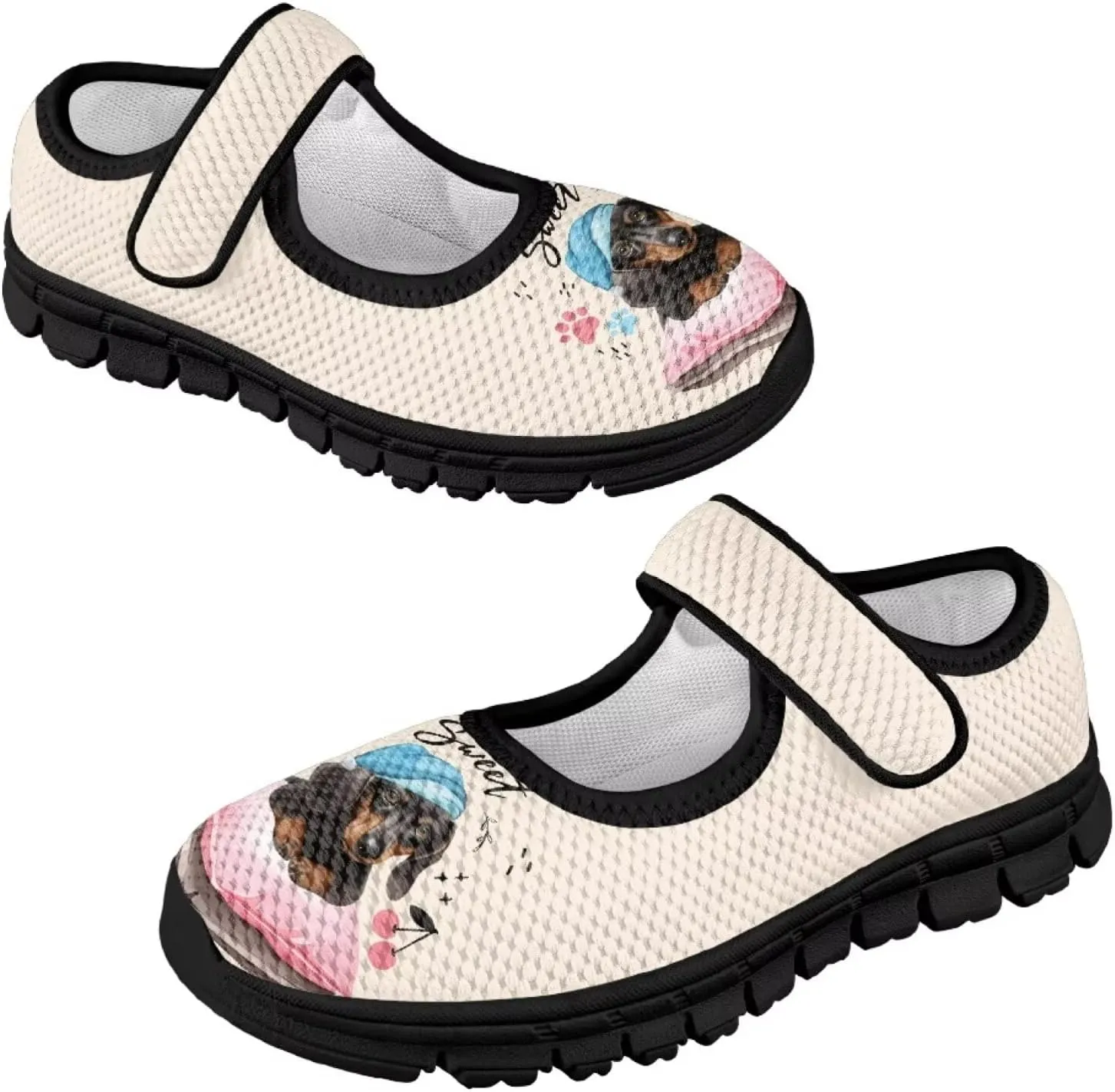 Forchrinse Funny Dachshund Print Girls Mary Jane Flats Comfort Wide Dressy Shoes for Kids/Toddler Sneakers Breathable School Shoes Size 11-2.5