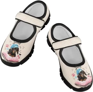 Forchrinse Funny Dachshund Print Girls Mary Jane Flats Comfort Wide Dressy Shoes for Kids/Toddler Sneakers Breathable School Shoes Size 11-2.5