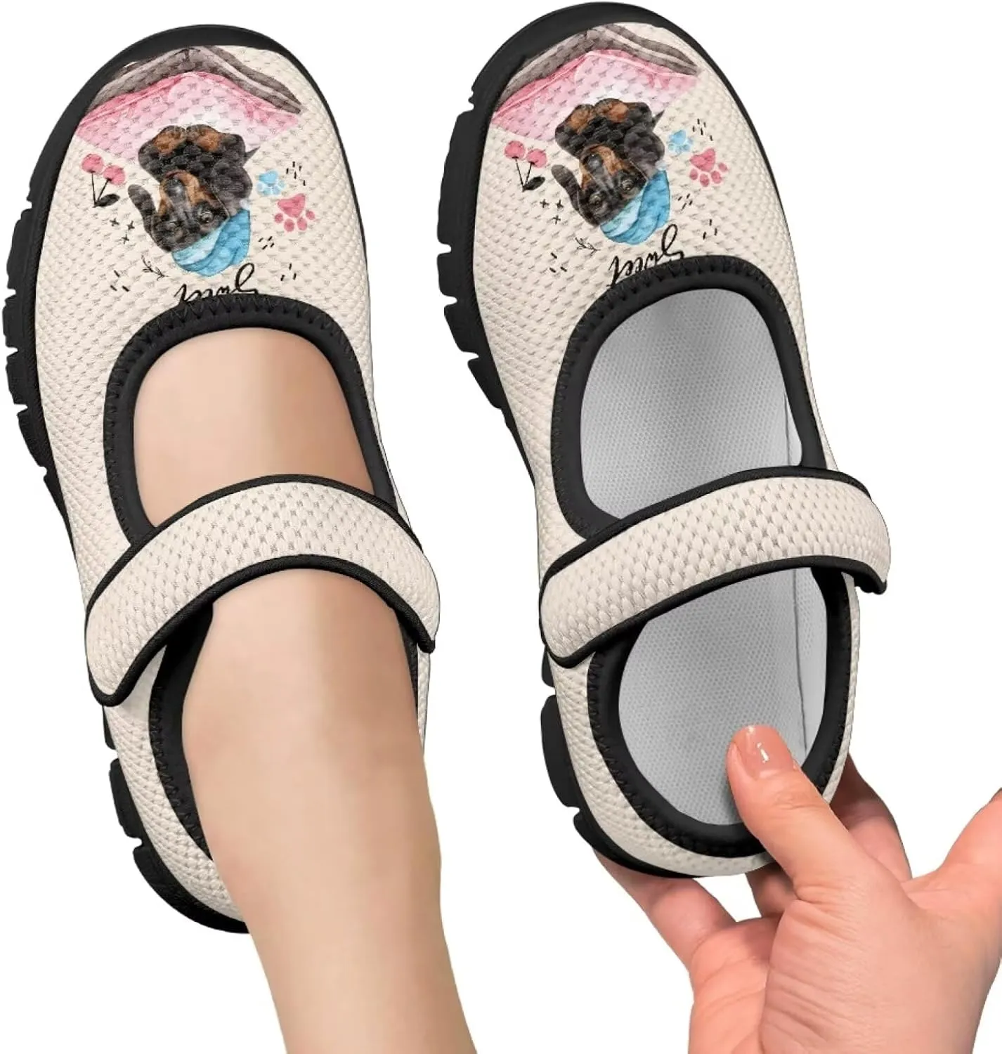 Forchrinse Funny Dachshund Print Girls Mary Jane Flats Comfort Wide Dressy Shoes for Kids/Toddler Sneakers Breathable School Shoes Size 11-2.5