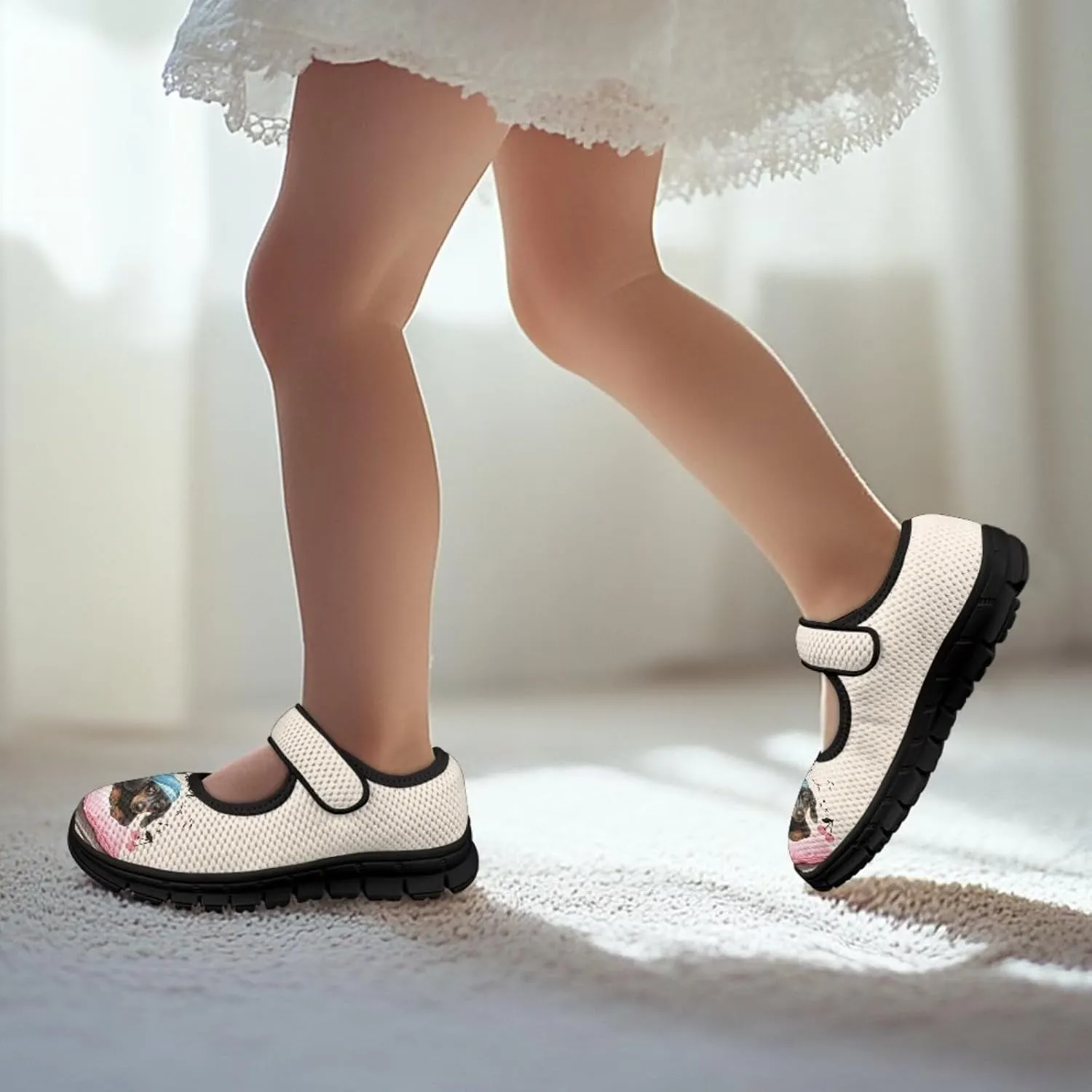 Forchrinse Funny Dachshund Print Girls Mary Jane Flats Comfort Wide Dressy Shoes for Kids/Toddler Sneakers Breathable School Shoes Size 11-2.5