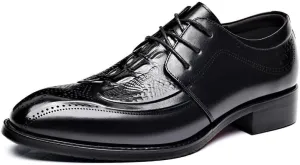 Formal Dress Shoes for Men Lace Up Bike Toe Crocodile Print Solid Color Derby Shoes Rubber Sole Slip Resistant Low Top Anti-Slip Non Slip Prom