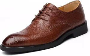 Formal Shoes for Men Lace Up Crocodile Print Derby Shoes Cowhide Rubber Sole Slip Resistant Low Top Non Slip Anti-Slip Wedding Suitable for Many Occasions.