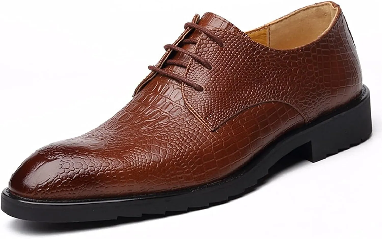 Formal Shoes for Men Lace Up Crocodile Print Derby Shoes Cowhide Rubber Sole Slip Resistant Low Top Non Slip Anti-Slip Wedding Suitable for Many Occasions.