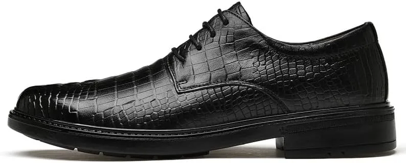 Formal Shoes for Men Lace Up Round Toe Leather Plaid Patchwork Crocodile Print Derby Shoes Anti-Slip Slip Resistant Block Heel Classic