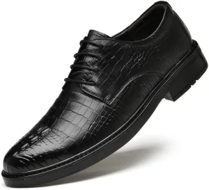Formal Shoes for Men Lace Up Round Toe Leather Plaid Patchwork Crocodile Print Derby Shoes Anti-Slip Slip Resistant Block Heel Classic