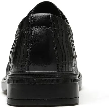 Formal Shoes for Men Lace Up Round Toe Leather Plaid Patchwork Crocodile Print Derby Shoes Anti-Slip Slip Resistant Block Heel Classic
