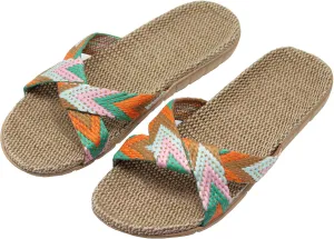 FRALOSHA Women's Summer Slippers Flax Cross House Shoes Indoor Breathable Outdoor Sandals