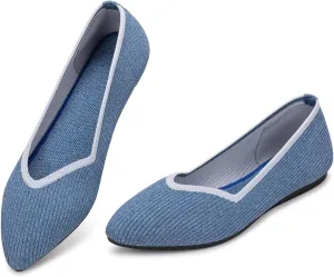 Frank Mully Womens Flat Shoes Classic Pointed Toe Flats Knitted Dress Shoes Soft Flats for Woman Comfortable Dressy