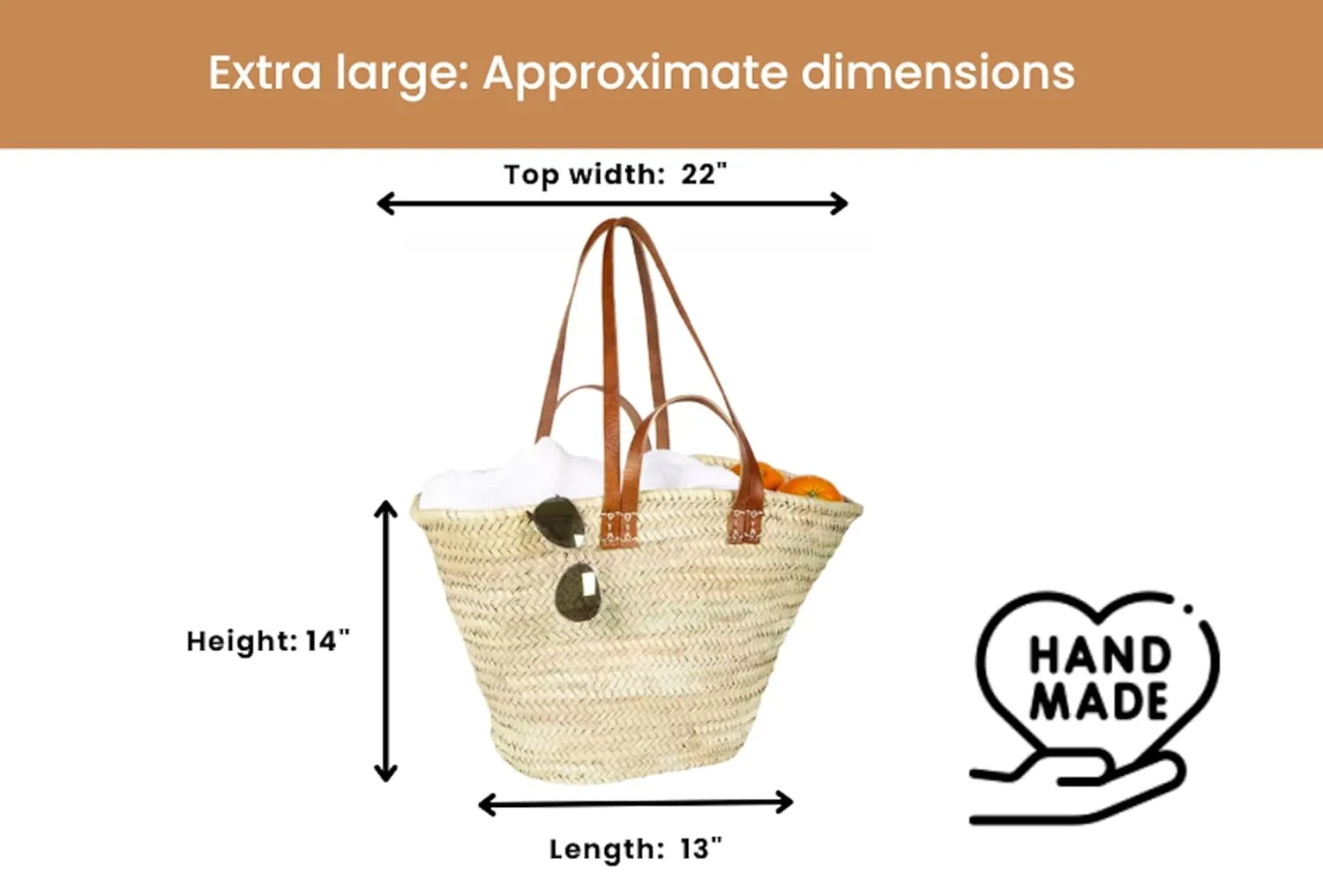 FRENCH BASKET with double flat leather handles, straw bag, beach bag, basket bag, shopping basket, wicker basket with handle, straw market basket (X-Large, Tan Brown)